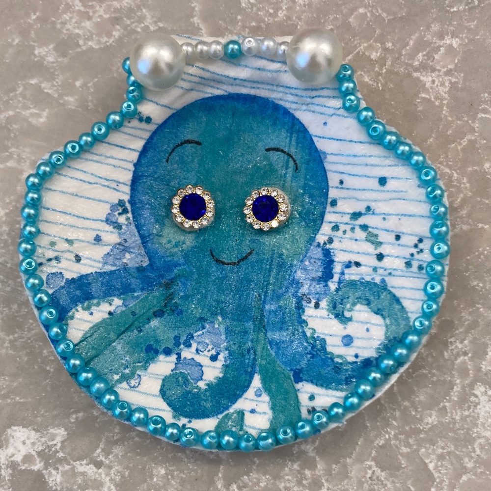Jewelry Dish/Blue/White/Aqua Octopus Shell